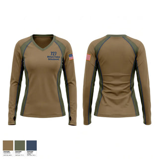 Womens Long Sleeve Vneck Shirt, 727 Military Police Detachment, National Guard, Teamtime, Team time, sublimation, custom sports apparel, team uniforms, spirit wear, spiritwear, sports uniforms, custom shirts, team store, custom team store, fundraiser sports, apparel fundraiser