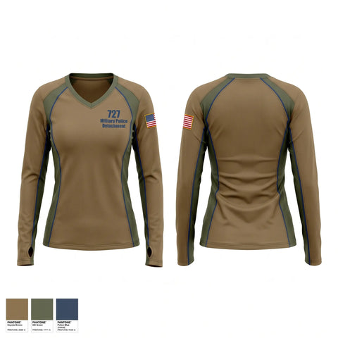 Womens Long Sleeve Vneck Shirt, 727 Military Police Detachment, National Guard, Teamtime, Team time, sublimation, custom sports apparel, team uniforms, spirit wear, spiritwear, sports uniforms, custom shirts, team store, custom team store, fundraiser sports, apparel fundraiser