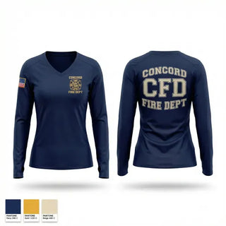Womens Long Sleeve Vneck Shirt, Concord Fire Department, Fire Department, Teamtime, Team time, sublimation, custom sports apparel, team uniforms, spirit wear, spiritwear, sports uniforms, custom shirts, team store, custom team store, fundraiser sports, apparel fundraiser