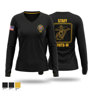 Womens Long Sleeve Vneck Shirt, Field Medical Training Battalion-West, Marines, Teamtime, Team time, sublimation, custom sports apparel, team uniforms, spirit wear, spiritwear, sports uniforms, custom shirts, team store, custom team store, fundraiser sports, apparel fundraiser