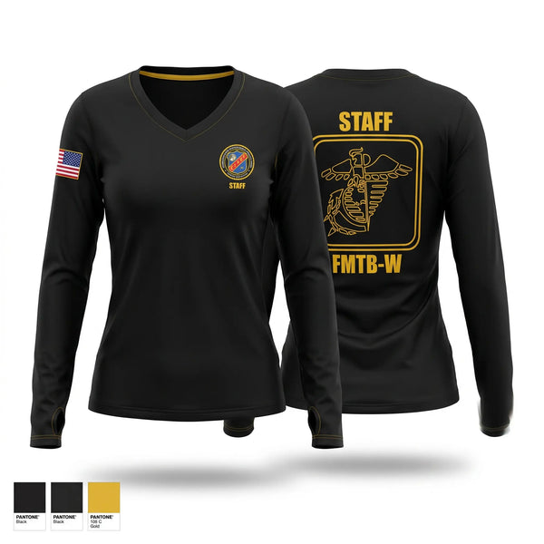 Womens Long Sleeve Vneck Shirt, Field Medical Training Battalion-West, Marines, Teamtime, Team time, sublimation, custom sports apparel, team uniforms, spirit wear, spiritwear, sports uniforms, custom shirts, team store, custom team store, fundraiser sports, apparel fundraiser