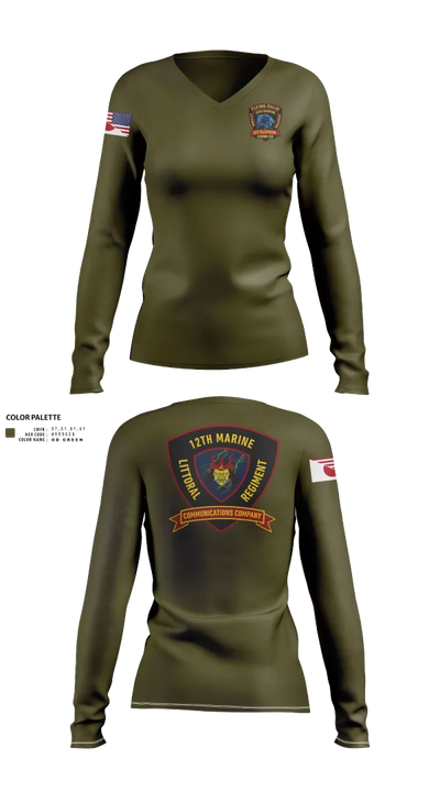 12th MLR Headquarters Element 19917243 Women's Long Sleeve V-neck Shirt - 122