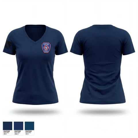 Womens Short Sleeve Vneck Shirt, Ovid Fire Dept, Fire Department, Teamtime, Team time, sublimation, custom sports apparel, team uniforms, spirit wear, spiritwear, sports uniforms, custom shirts, team store, custom team store, fundraiser sports, apparel fundraiser