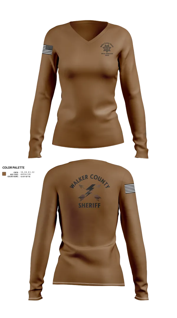 Womens Long Sleeve Vneck Shirt, Walker County Sheriff SOG Team, , Teamtime, Team time, sublimation, custom sports apparel, team uniforms, spirit wear, spiritwear, sports uniforms, custom shirts, team store, custom team store, fundraiser sports, apparel fundraiser