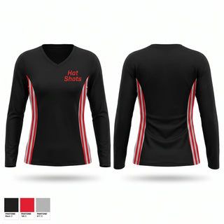 Womens Long Sleeve Vneck Shirt, Hot Shots, Baseball, Teamtime, Team time, sublimation, custom sports apparel, team uniforms, spirit wear, spiritwear, sports uniforms, custom shirts, team store, custom team store, fundraiser sports, apparel fundraiser