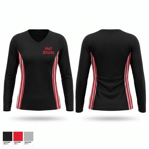 Womens Long Sleeve Vneck Shirt, Hot Shots, Baseball, Teamtime, Team time, sublimation, custom sports apparel, team uniforms, spirit wear, spiritwear, sports uniforms, custom shirts, team store, custom team store, fundraiser sports, apparel fundraiser
