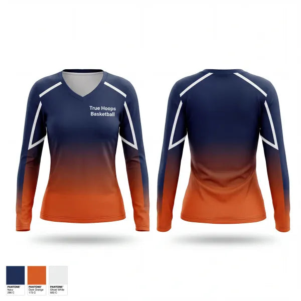 Womens Long Sleeve Vneck Shirt, True Hoops Basketball, Men's Basketball, Teamtime, Team time, sublimation, custom sports apparel, team uniforms, spirit wear, spiritwear, sports uniforms, custom shirts, team store, custom team store, fundraiser sports, apparel fundraiser
