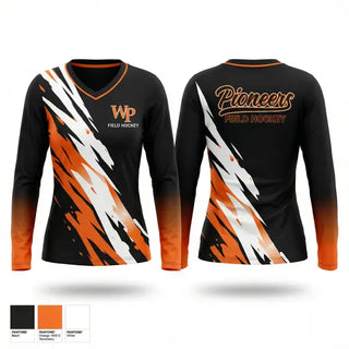 Womens Long Sleeve Vneck Shirt, William Paterson Field Hockey, Field Hockey, Teamtime, Team time, sublimation, custom sports apparel, team uniforms, spirit wear, spiritwear, sports uniforms, custom shirts, team store, custom team store, fundraiser sports, apparel fundraiser