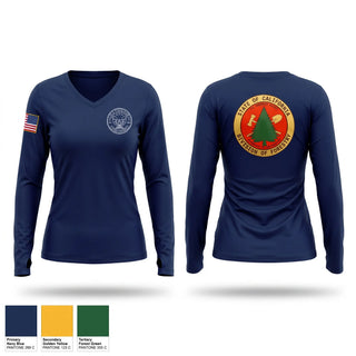 Womens Long Sleeve Vneck Shirt, CALFIRE Rainbow Fire Center, Fire Department, Teamtime, Team time, sublimation, custom sports apparel, team uniforms, spirit wear, spiritwear, sports uniforms, custom shirts, team store, custom team store, fundraiser sports, apparel fundraiser