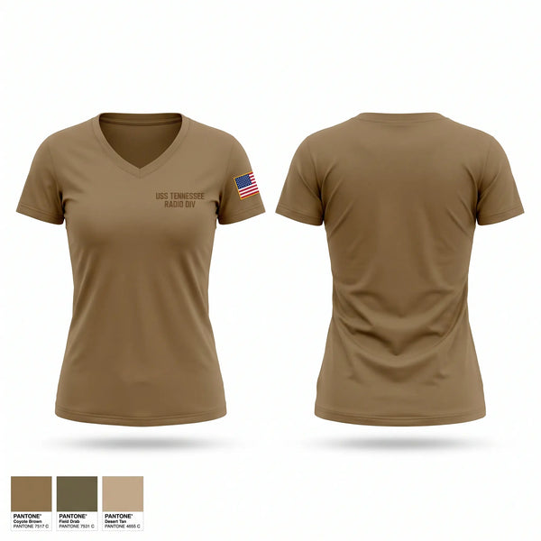 Womens Short Sleeve Vneck Shirt, Uss Tennessee Radio DIV, Navy, Teamtime, Team time, sublimation, custom sports apparel, team uniforms, spirit wear, spiritwear, sports uniforms, custom shirts, team store, custom team store, fundraiser sports, apparel fundraiser