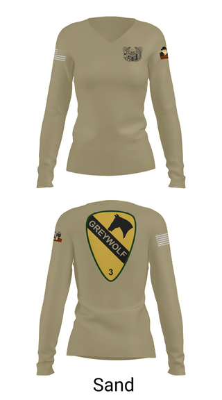 Womens Long Sleeve Vneck Shirt, 1st cav Div 3abct, , Teamtime, Team time, sublimation, custom sports apparel, team uniforms, spirit wear, spiritwear, sports uniforms, custom shirts, team store, custom team store, fundraiser sports, apparel fundraiser