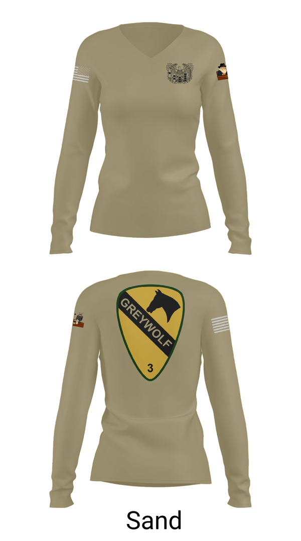 Womens Long Sleeve Vneck Shirt, 1st cav Div 3abct, , Teamtime, Team time, sublimation, custom sports apparel, team uniforms, spirit wear, spiritwear, sports uniforms, custom shirts, team store, custom team store, fundraiser sports, apparel fundraiser