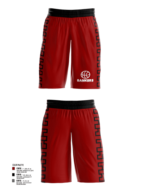 Mens Basketball Shorts, Bankers, Men's Basketball, Teamtime, Team time, sublimation, custom sports apparel, team uniforms, spirit wear, spiritwear, sports uniforms, custom shirts, team store, custom team store, fundraiser sports, apparel fundraiser