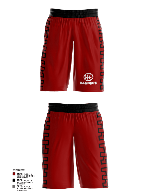 Mens Basketball Shorts, Bankers, Men's Basketball, Teamtime, Team time, sublimation, custom sports apparel, team uniforms, spirit wear, spiritwear, sports uniforms, custom shirts, team store, custom team store, fundraiser sports, apparel fundraiser
