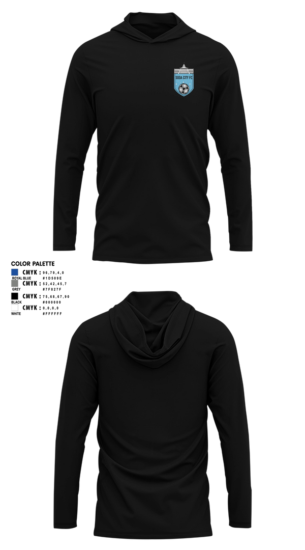 Long Sleeve hooded sunshirt, Soda City FC, Men's Soccer, Teamtime, Team time, sublimation, custom sports apparel, team uniforms, spirit wear, spiritwear, sports uniforms, custom shirts, team store, custom team store, fundraiser sports, apparel fundraiser