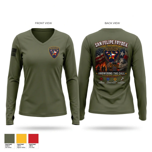Womens Long Sleeve Vneck Shirt, SAN FELIPE  FRYDEK, Fire Department, Teamtime, Team time, sublimation, custom sports apparel, team uniforms, spirit wear, spiritwear, sports uniforms, custom shirts, team store, custom team store, fundraiser sports, apparel fundraiser