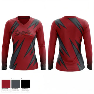 Womens Long Sleeve Vneck Shirt, Boro BravesBoro braves, Baseball, Teamtime, Team time, sublimation, custom sports apparel, team uniforms, spirit wear, spiritwear, sports uniforms, custom shirts, team store, custom team store, fundraiser sports, apparel fundraiser