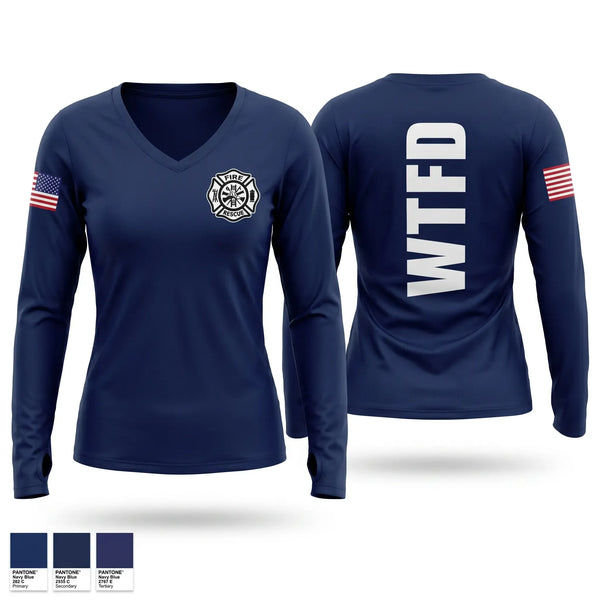 Womens Long Sleeve Vneck Shirt, Wayne Twp / Grass Creek Fire Dept, Fire Department, Teamtime, Team time, sublimation, custom sports apparel, team uniforms, spirit wear, spiritwear, sports uniforms, custom shirts, team store, custom team store, fundraiser sports, apparel fundraiser