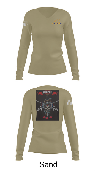 Womens Long Sleeve Vneck Shirt, 5-20 Infantry, Sniper section, Army, Teamtime, Team time, sublimation, custom sports apparel, team uniforms, spirit wear, spiritwear, sports uniforms, custom shirts, team store, custom team store, fundraiser sports, apparel fundraiser