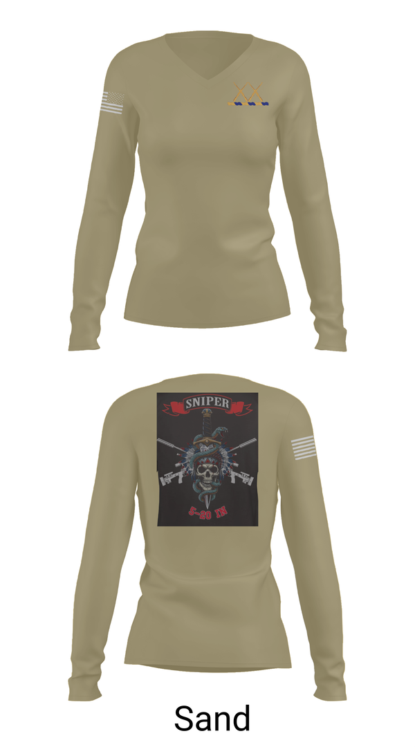 Womens Long Sleeve Vneck Shirt, 5-20 Infantry, Sniper section, Army, Teamtime, Team time, sublimation, custom sports apparel, team uniforms, spirit wear, spiritwear, sports uniforms, custom shirts, team store, custom team store, fundraiser sports, apparel fundraiser