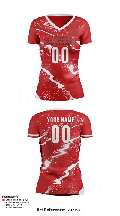 Saranac Lake Red Storm Volleyball 33177463 Women's Short Sleeve V-neck Shirt - 1