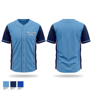 Full Button Baseball Jersey, Michiana Magic, Baseball, Teamtime, Team time, sublimation, custom sports apparel, team uniforms, spirit wear, spiritwear, sports uniforms, custom shirts, team store, custom team store, fundraiser sports, apparel fundraiser