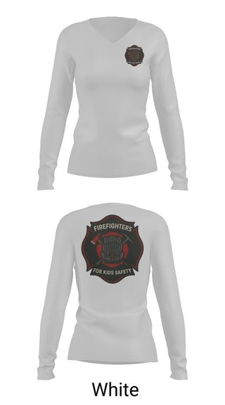 Womens Long Sleeve Vneck Shirt, Firefighters for Kids Safety, , Teamtime, Team time, sublimation, custom sports apparel, team uniforms, spirit wear, spiritwear, sports uniforms, custom shirts, team store, custom team store, fundraiser sports, apparel fundraiser