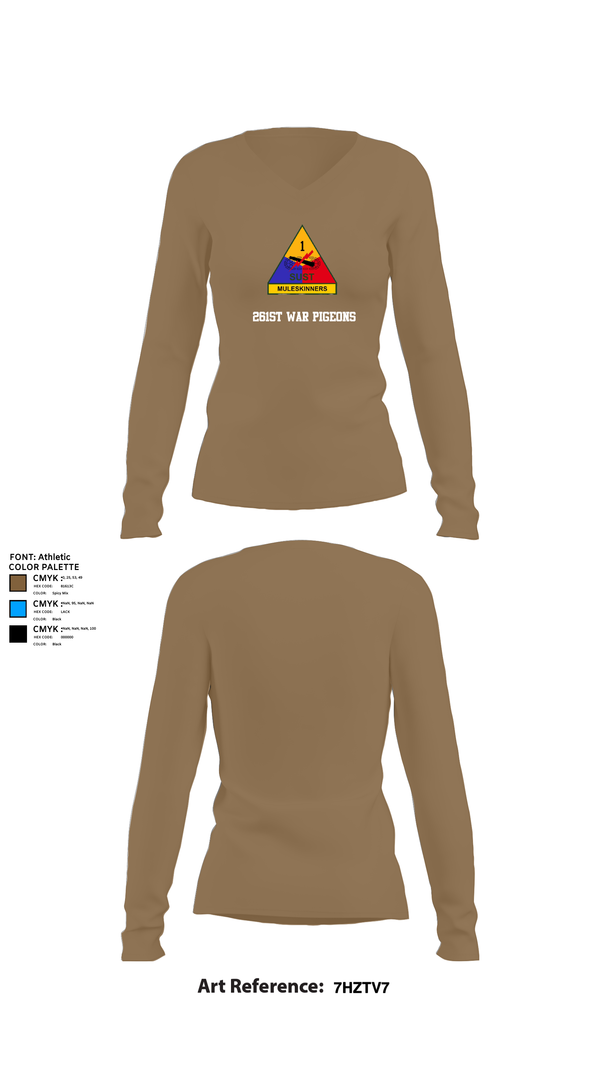 Womens Long Sleeve Vneck Shirt, 261st War Pigeons, Army, Teamtime, Team time, sublimation, custom sports apparel, team uniforms, spirit wear, spiritwear, sports uniforms, custom shirts, team store, custom team store, fundraiser sports, apparel fundraiser