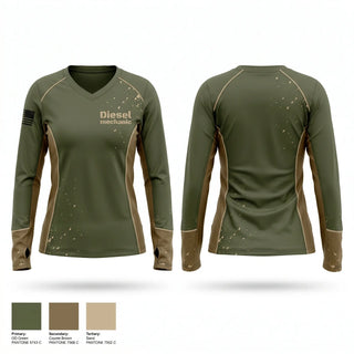 Womens Long Sleeve Vneck Shirt, Diesel mechanic, Army, Teamtime, Team time, sublimation, custom sports apparel, team uniforms, spirit wear, spiritwear, sports uniforms, custom shirts, team store, custom team store, fundraiser sports, apparel fundraiser