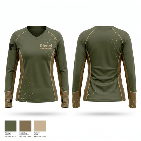 Womens Long Sleeve Vneck Shirt, Diesel mechanic, Army, Teamtime, Team time, sublimation, custom sports apparel, team uniforms, spirit wear, spiritwear, sports uniforms, custom shirts, team store, custom team store, fundraiser sports, apparel fundraiser