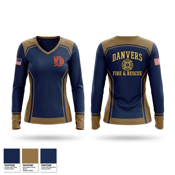 Womens Long Sleeve Vneck Shirt, Danvers Fire & Rescue, Fire Department, Teamtime, Team time, sublimation, custom sports apparel, team uniforms, spirit wear, spiritwear, sports uniforms, custom shirts, team store, custom team store, fundraiser sports, apparel fundraiser