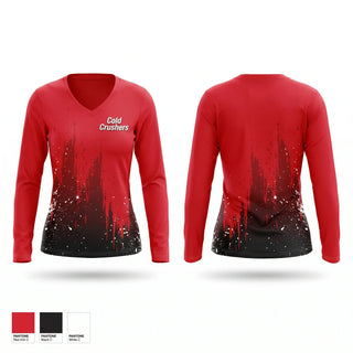 Womens Long Sleeve Vneck Shirt, Cold Crushers, Softball, Teamtime, Team time, sublimation, custom sports apparel, team uniforms, spirit wear, spiritwear, sports uniforms, custom shirts, team store, custom team store, fundraiser sports, apparel fundraiser
