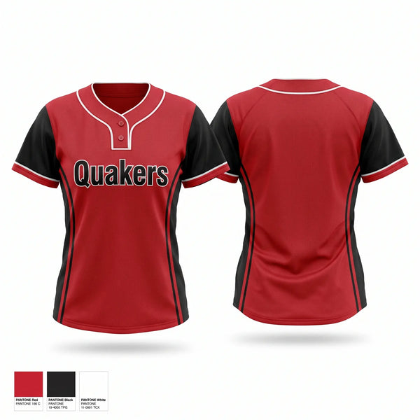 Two Button Softball Jersey, Quakers, Softball, Teamtime, Team time, sublimation, custom sports apparel, team uniforms, spirit wear, spiritwear, sports uniforms, custom shirts, team store, custom team store, fundraiser sports, apparel fundraiser