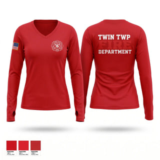 Womens Long Sleeve Vneck Shirt, Twin Township, Fire Department, Teamtime, Team time, sublimation, custom sports apparel, team uniforms, spirit wear, spiritwear, sports uniforms, custom shirts, team store, custom team store, fundraiser sports, apparel fundraiser