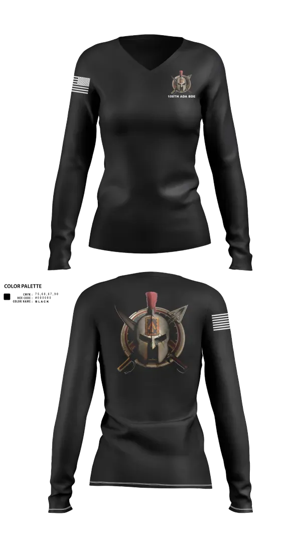 Womens Long Sleeve Vneck Shirt, 108th Air Defense Artillery Brigade, Army, Teamtime, Team time, sublimation, custom sports apparel, team uniforms, spirit wear, spiritwear, sports uniforms, custom shirts, team store, custom team store, fundraiser sports, apparel fundraiser