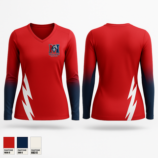 Womens Long Sleeve Vneck Shirt, Mull Mustangs, Men's Basketball, Teamtime, Team time, sublimation, custom sports apparel, team uniforms, spirit wear, spiritwear, sports uniforms, custom shirts, team store, custom team store, fundraiser sports, apparel fundraiser