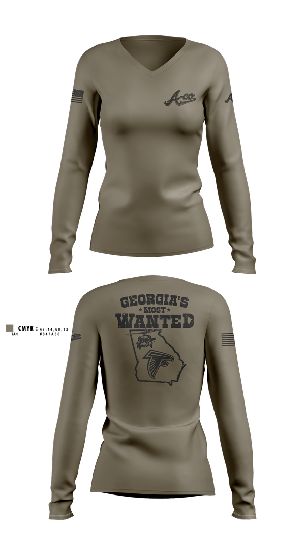 Womens Long Sleeve Vneck Shirt, A-Co 1-171, National Guard, Teamtime, Team time, sublimation, custom sports apparel, team uniforms, spirit wear, spiritwear, sports uniforms, custom shirts, team store, custom team store, fundraiser sports, apparel fundraiser