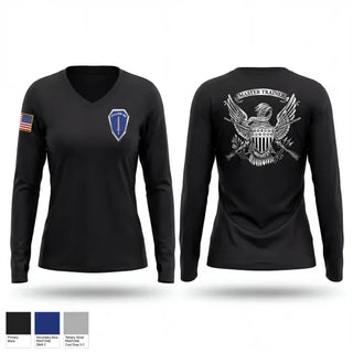 Womens Long Sleeve Vneck Shirt, Infantry Master Trainer Course, Army, Teamtime, Team time, sublimation, custom sports apparel, team uniforms, spirit wear, spiritwear, sports uniforms, custom shirts, team store, custom team store, fundraiser sports, apparel fundraiser