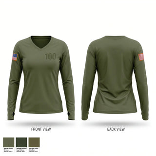 Womens Long Sleeve Vneck Shirt, 100, National Guard, Teamtime, Team time, sublimation, custom sports apparel, team uniforms, spirit wear, spiritwear, sports uniforms, custom shirts, team store, custom team store, fundraiser sports, apparel fundraiser