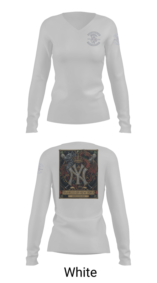 Womens Long Sleeve Vneck Shirt, New York Yankees, Baseball, Teamtime, Team time, sublimation, custom sports apparel, team uniforms, spirit wear, spiritwear, sports uniforms, custom shirts, team store, custom team store, fundraiser sports, apparel fundraiser