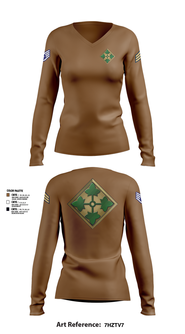 Womens Long Sleeve Vneck Shirt, 4th infantry division, Army, Teamtime, Team time, sublimation, custom sports apparel, team uniforms, spirit wear, spiritwear, sports uniforms, custom shirts, team store, custom team store, fundraiser sports, apparel fundraiser