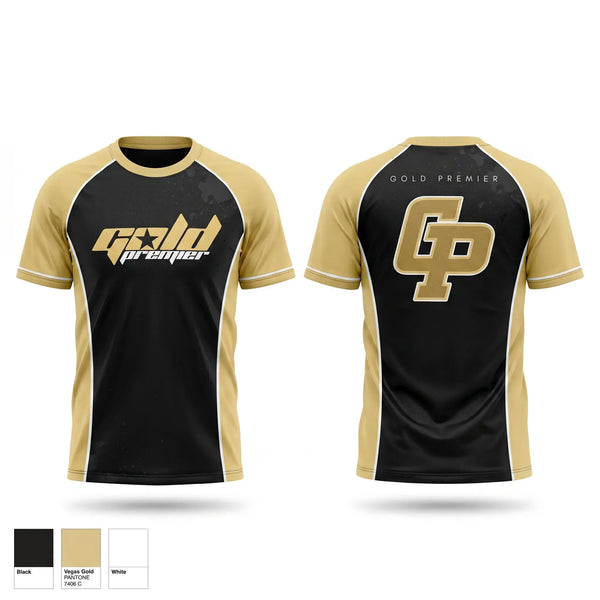 Soft Poly Tee Cotton Like Feel, Gold Premier, Softball, Teamtime, Team time, sublimation, custom sports apparel, team uniforms, spirit wear, spiritwear, sports uniforms, custom shirts, team store, custom team store, fundraiser sports, apparel fundraiser