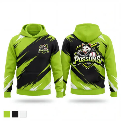 Hoodie, Possums, Baseball, Teamtime, Team time, sublimation, custom sports apparel, team uniforms, spirit wear, spiritwear, sports uniforms, custom shirts, team store, custom team store, fundraiser sports, apparel fundraiser