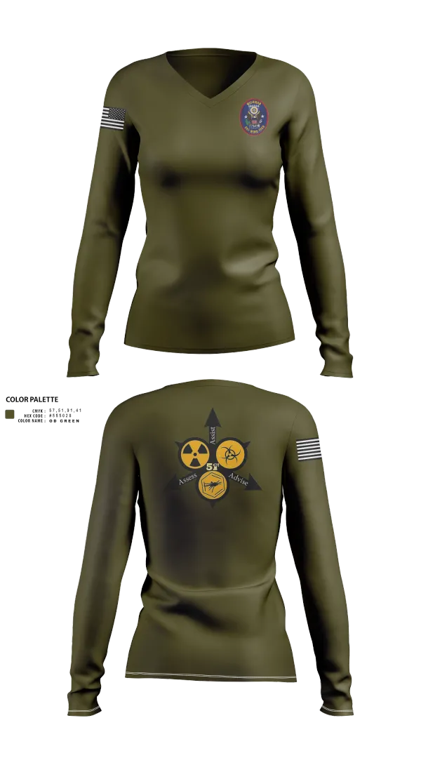 Womens Long Sleeve Vneck Shirt, , Army, Teamtime, Team time, sublimation, custom sports apparel, team uniforms, spirit wear, spiritwear, sports uniforms, custom shirts, team store, custom team store, fundraiser sports, apparel fundraiser