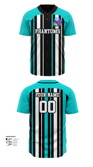 Full Button Baseball Jersey, Phantoms, Baseball, Teamtime, Team time, sublimation, custom sports apparel, team uniforms, spirit wear, spiritwear, sports uniforms, custom shirts, team store, custom team store, fundraiser sports, apparel fundraiser