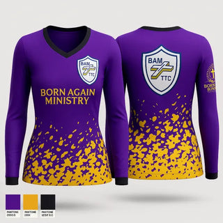 Womens Long Sleeve Vneck Shirt, Born Again Ministry, , Teamtime, Team time, sublimation, custom sports apparel, team uniforms, spirit wear, spiritwear, sports uniforms, custom shirts, team store, custom team store, fundraiser sports, apparel fundraiser