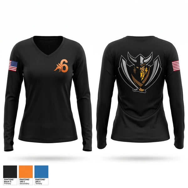 Womens Long Sleeve Vneck Shirt, F006-26, Army, Teamtime, Team time, sublimation, custom sports apparel, team uniforms, spirit wear, spiritwear, sports uniforms, custom shirts, team store, custom team store, fundraiser sports, apparel fundraiser