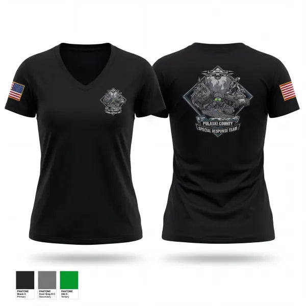 Womens Short Sleeve Vneck Shirt, Pulaski County SRT, Fire Department, Teamtime, Team time, sublimation, custom sports apparel, team uniforms, spirit wear, spiritwear, sports uniforms, custom shirts, team store, custom team store, fundraiser sports, apparel fundraiser