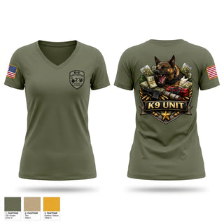 Womens Short Sleeve Vneck Shirt, Camp Pendleton PMO K9, Marines, Teamtime, Team time, sublimation, custom sports apparel, team uniforms, spirit wear, spiritwear, sports uniforms, custom shirts, team store, custom team store, fundraiser sports, apparel fundraiser