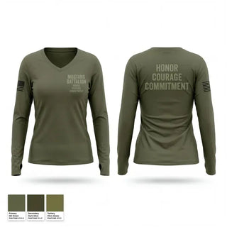 Womens Long Sleeve Vneck Shirt, Mustang battlion, Navy, Teamtime, Team time, sublimation, custom sports apparel, team uniforms, spirit wear, spiritwear, sports uniforms, custom shirts, team store, custom team store, fundraiser sports, apparel fundraiser